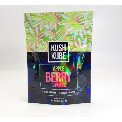 Kush Kube- Legal Cannabis - Gummies - Apple Berry Flavor - 300MG - THC+CBD - (10 Gummies)