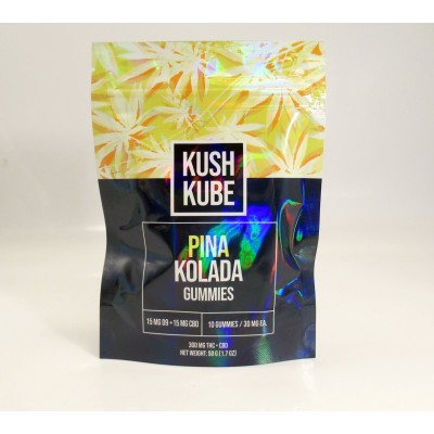 Kush Kube- Legal Cannabis - Gummies - Pina Kolada Flavor - 300MG - THC+CBD - (10 Gummies)